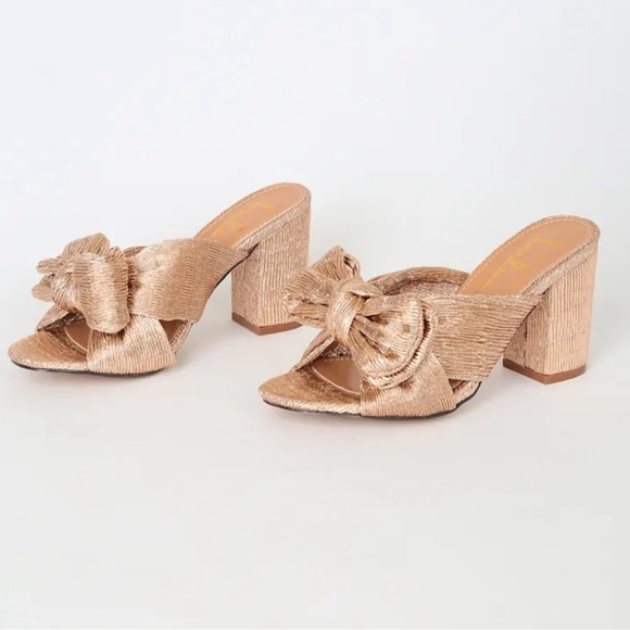 Lulus Dorthea Rose Gold Knotted High Block Heel Sandals - New In Box - Reemoly - Picture 14 of 16